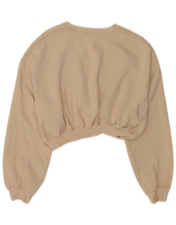 Zara Damen Crop Oversized Sweatshirt Pullover UK 10 Small Beige Baumwolle