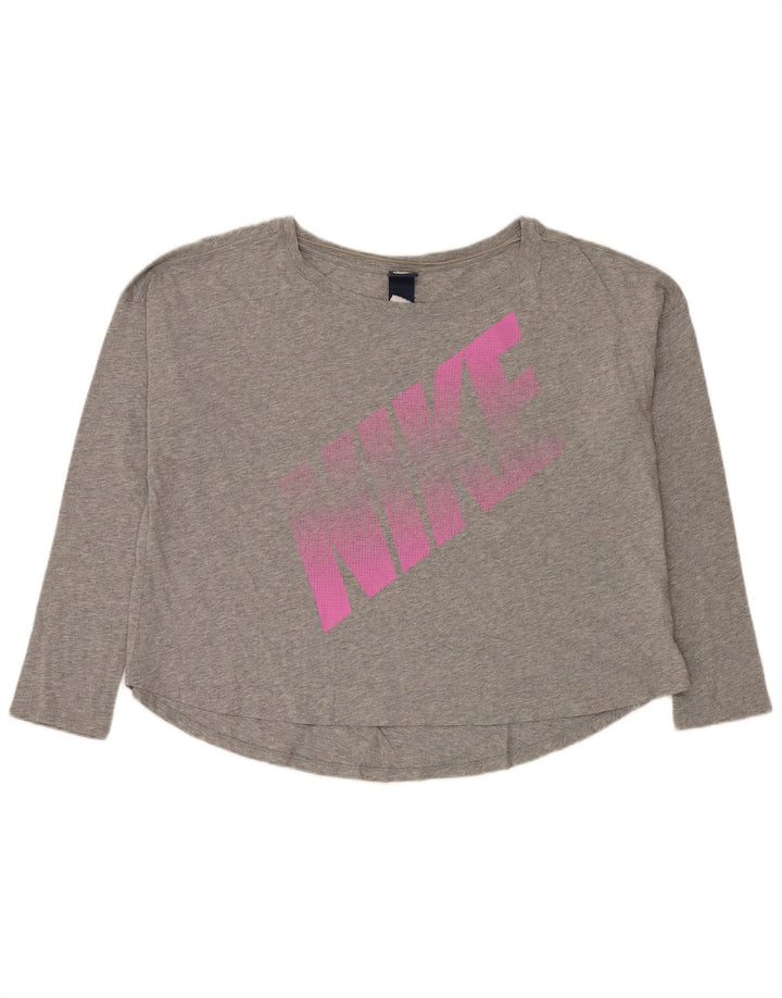 Nike Womens Crop Oversized Graphic Top Langarm UK 18 XL Grau meliert