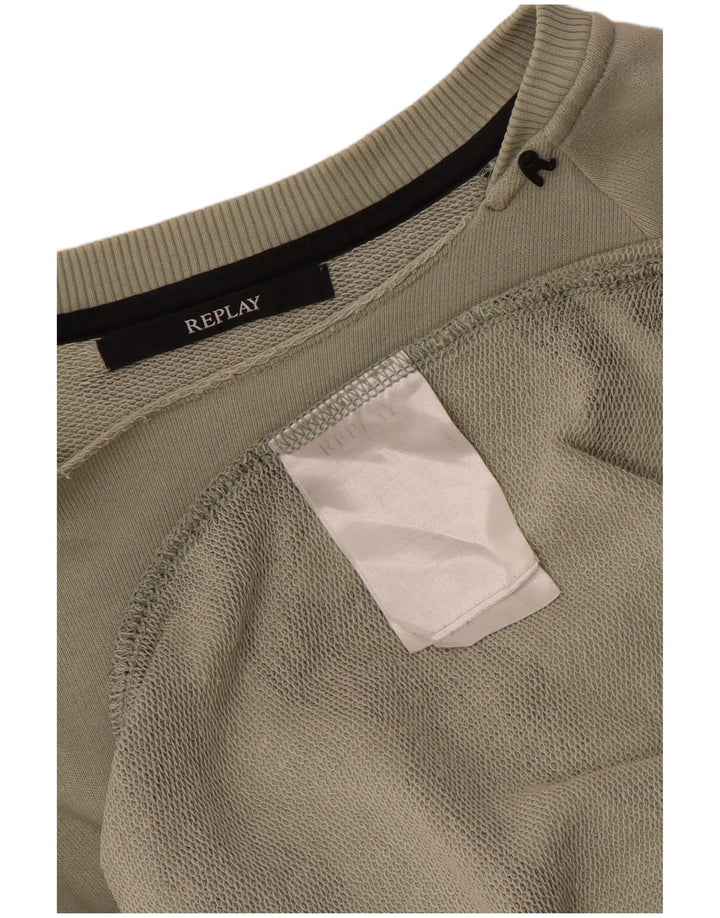 Replay Herren-Sweatshirt mit grafischem Muster, mittlere Khaki-Tarnung, Baumwolle