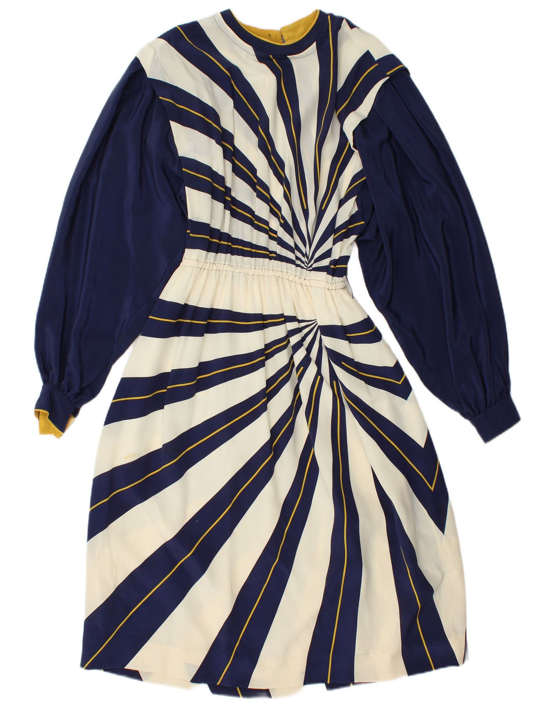 VINTAGE Damen Langarm-A-Linien-Kleid IT 42 Mittelmarineblau gestreift