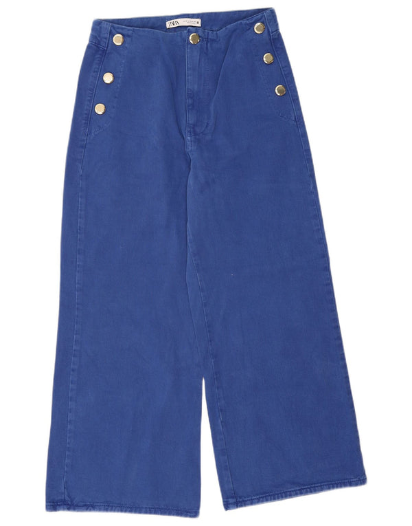 Zara Damen-Jeans mit hoher Taille und weitem Bein, kurz geschnitten, EU 38, Größe S, W28, L24, Blau