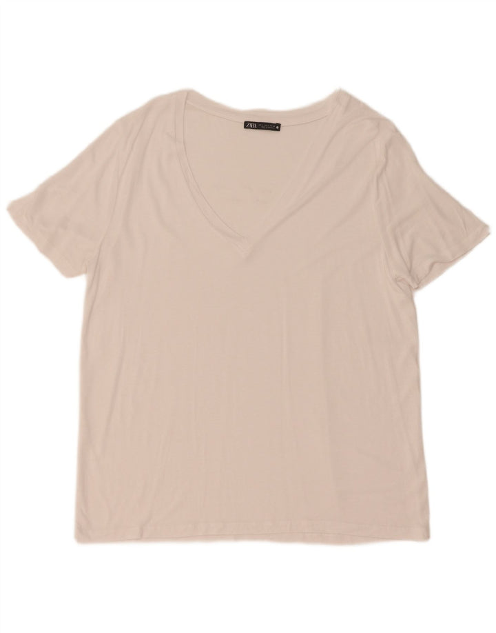 Zara Damen T-Shirt Top UK 16 Large Weiß