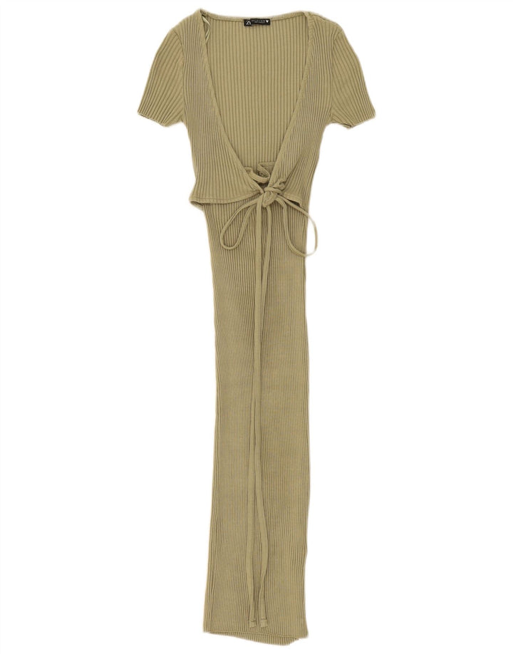 Zara Damen Maxikleid UK 8 Small Khaki Baumwolle