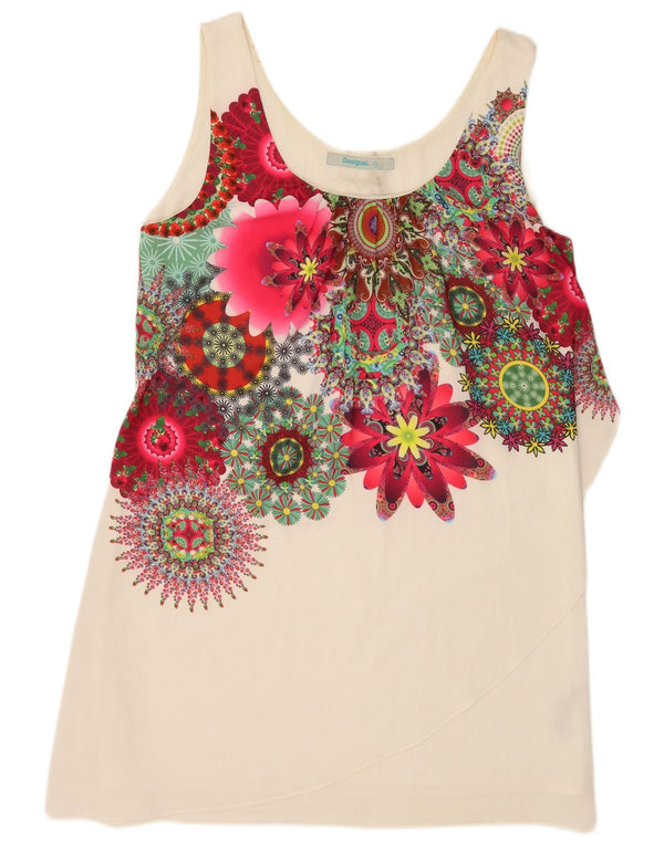 Desigual Damen Ärmelloses Tunika-Top EU 44 XL Weiß geblümtes Polyester