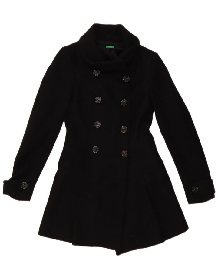 Benetton Damen Zweireihiger Mantel IT 40 Small Schwarze Wolle
