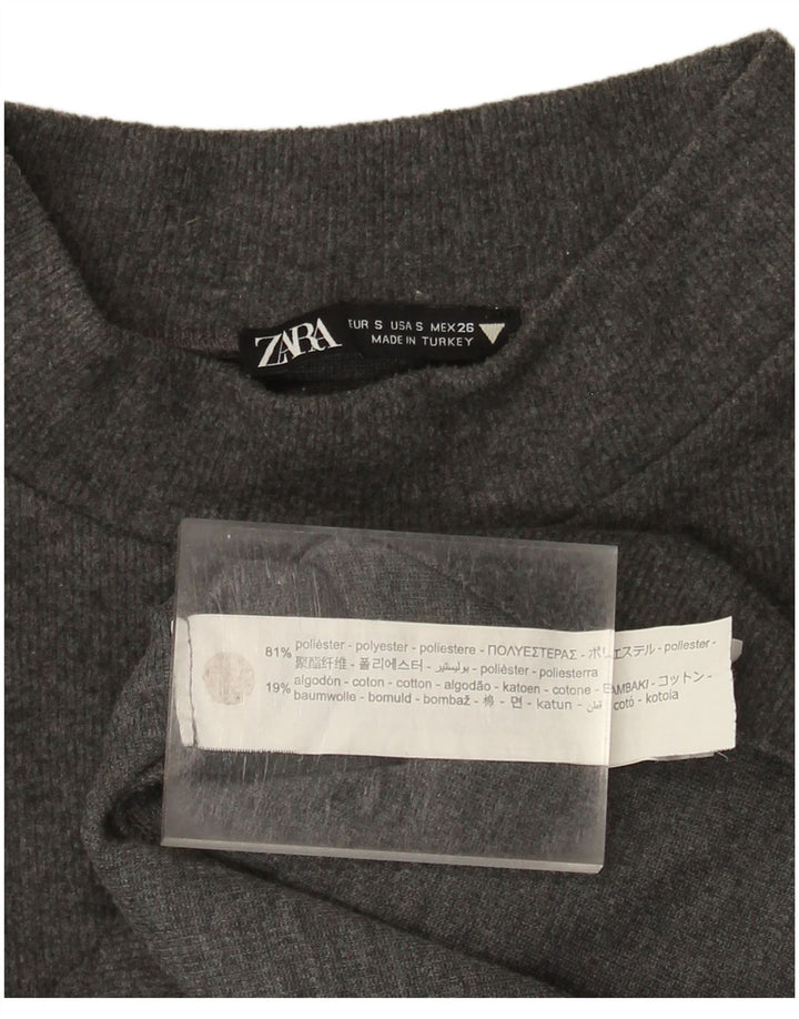 Zara Damen Crop T-Shirt Top UK 10 Small Grau Polyester