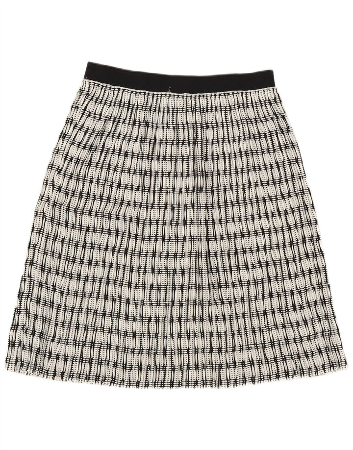 Benetton Damen A-Linien-Rock UK 10 Small W28 Weißes geometrisches Polyester