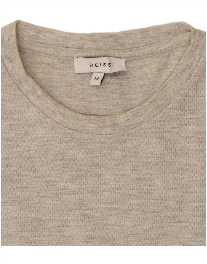 Reiss Herren-T-Shirt-Oberteil aus mittelgrau gesprenkelter Baumwolle