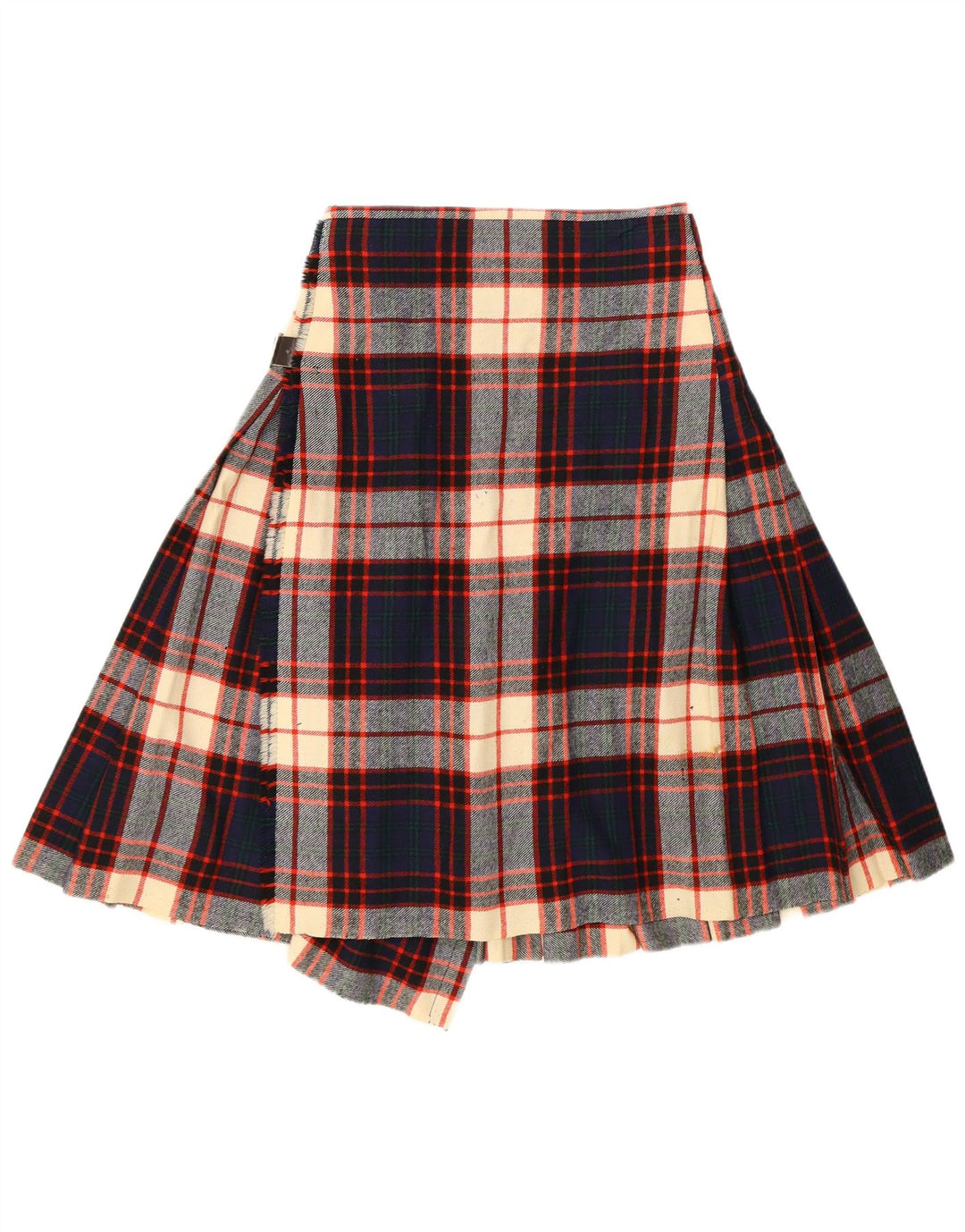 Vintage Damen Kilted Wickelrock W26 Klein Marineblau kariert