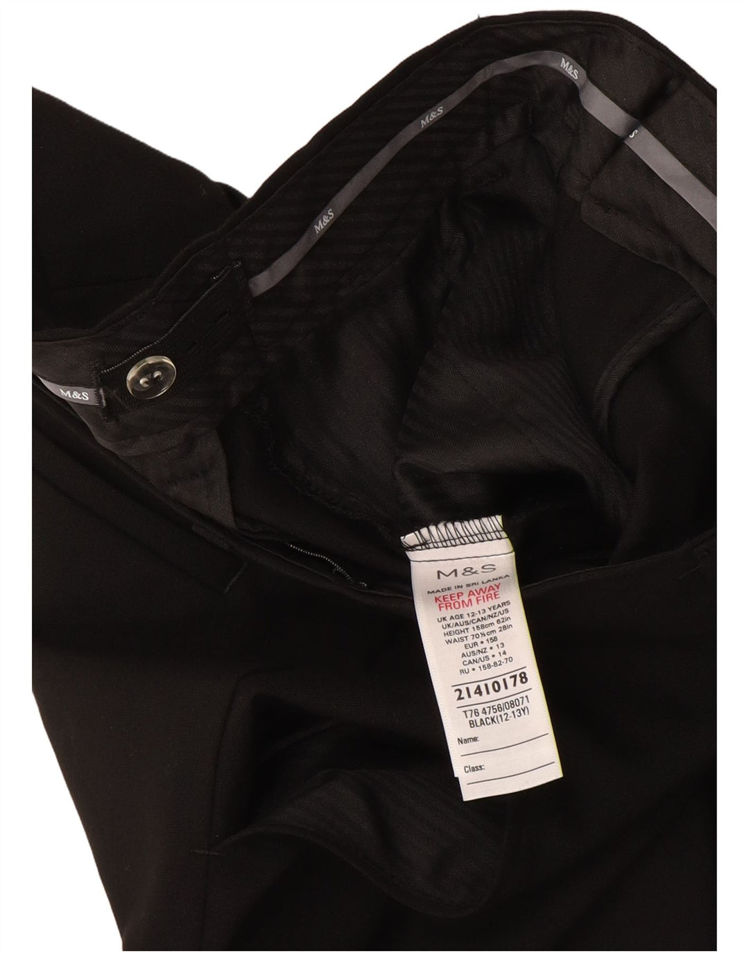 Marks & Spencer Slim-Anzughose für Jungen, 12–13 Jahre, W32, L27, schwarzes Polyester