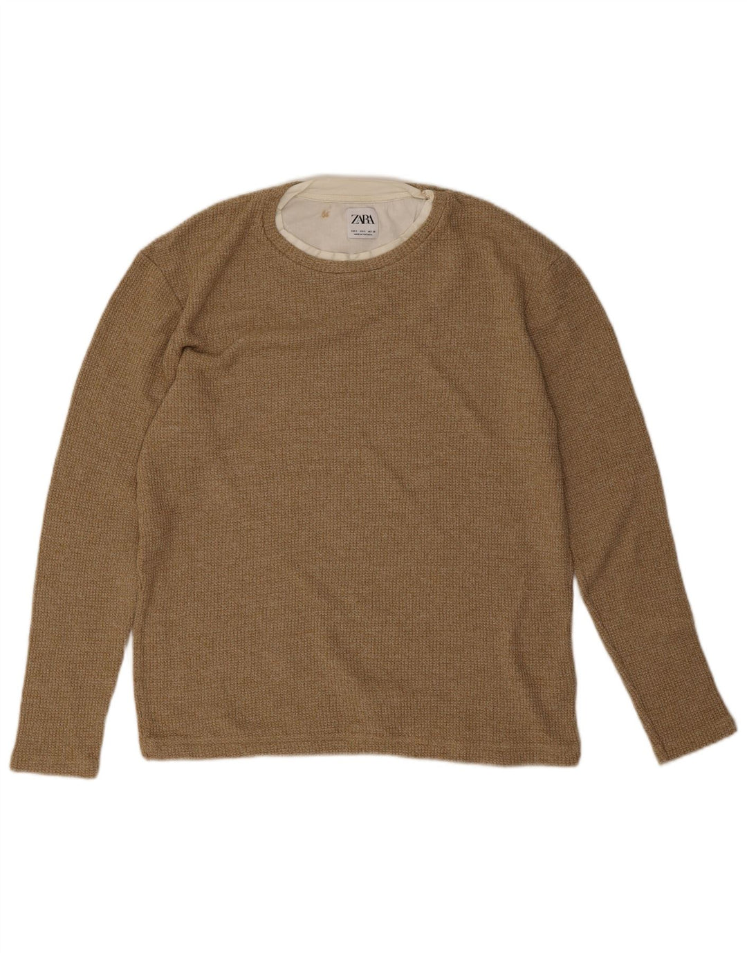 Zara Herren-Oberteil, langärmelig, klein, Beige, Baumwolle