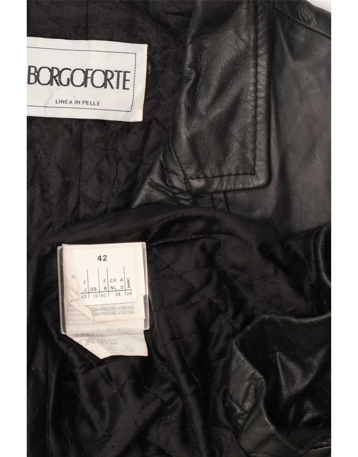 Vintage Damen Ledermantel UK 10 Small Schwarz