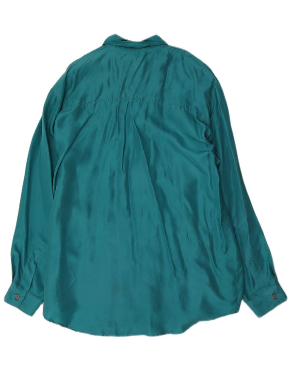 Vintage Damen übergroße Hemdbluse UK 16 große grüne Seide
