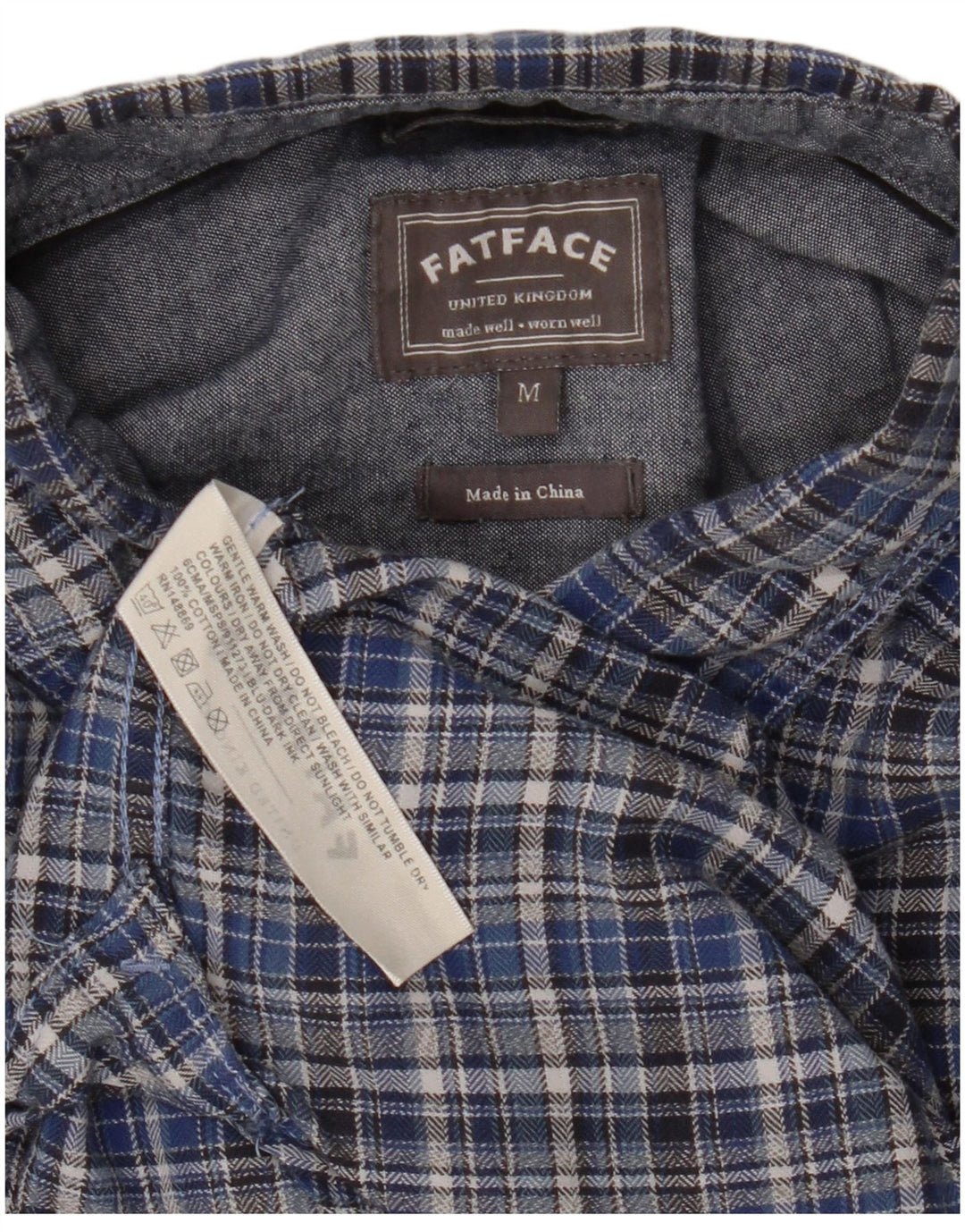 Fat Face Herren-Flanellhemd mit klassischer Passform, mittelblau karierte Baumwolle