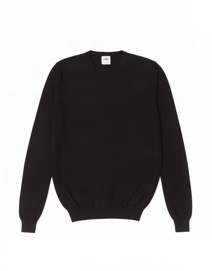Zara Herren-Pullover mit Rundhalsausschnitt, Größe S, schwarze Viskose