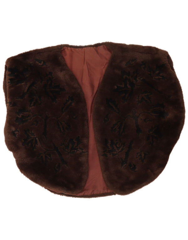 Vintage Damen Übergroße Bolerojacke aus Kunstfell UK 14 Mittelbraun geblümt