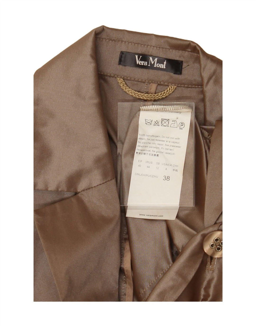 VERA MONT Womens 3 Button Blazer Jacket UK 12 Medium Brown Polyester Vintage Vera Mont and Second-Hand Vera Mont from Messina Hembry 