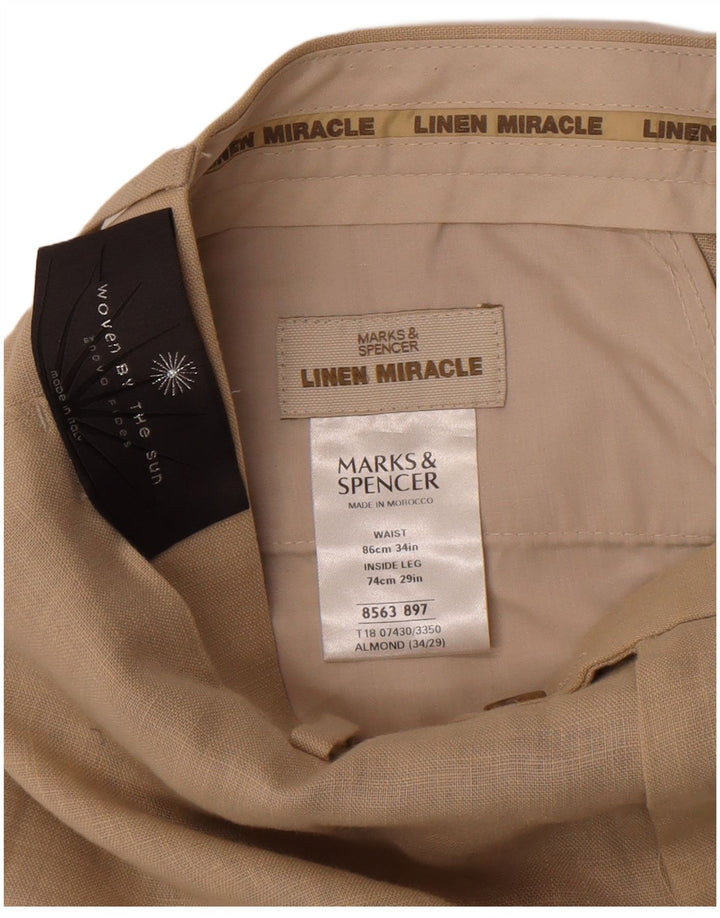 Gerade Herren-Anzughose von Marks & Spencer, W34, L29, Beige, Leinen
