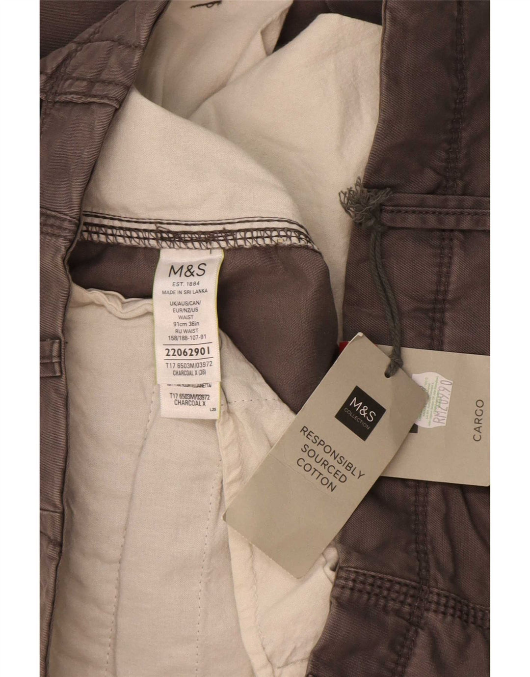 Marks & Spencer Herren Cargoshorts W36 Large Grau Baumwolle