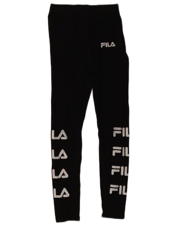 Fila Womens Graphic Leggings UK 4 XS Schwarz Baumwolle