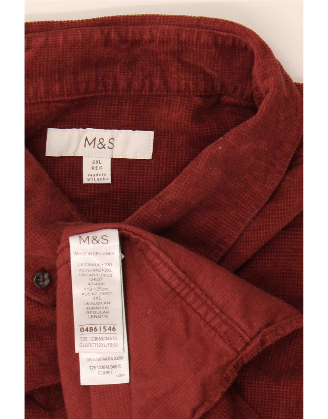 Marks & Spencer Herrenhemd 2XL Burgunderrot aus Baumwolle