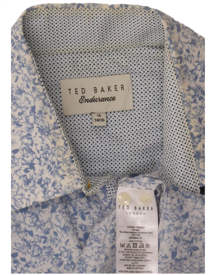 Ted Baker Herrenhemd, Größe 15, mittelblaue Baumwolle mit Blumenmuster