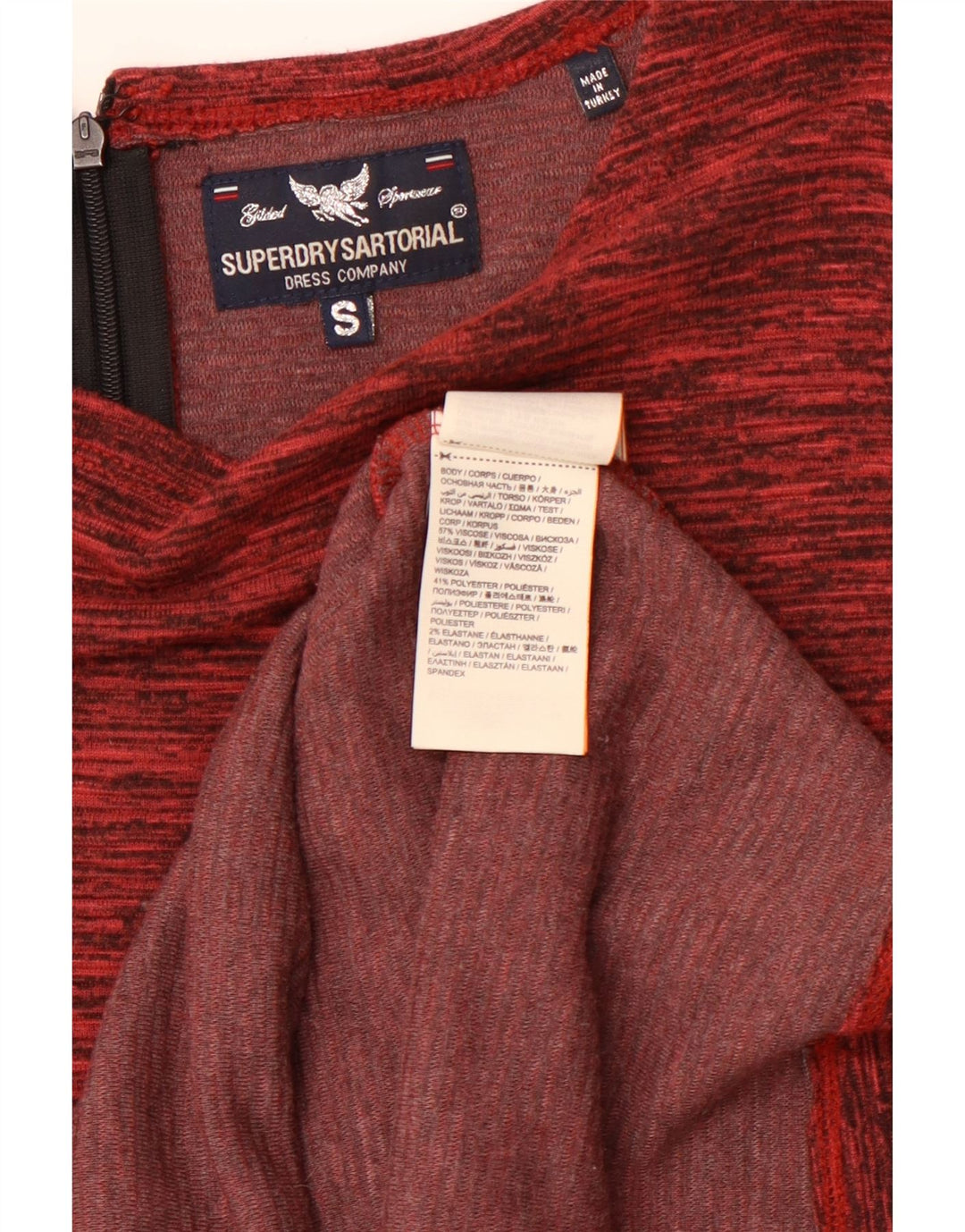 SUPERDRY Langärmliges, figurbetontes Damenkleid, Größe S, Burgunderrot meliert