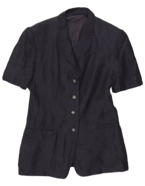 Vintage Damen Kurzärmelige 4-Knopf-Blazerjacke UK 16 Groß Marineblau