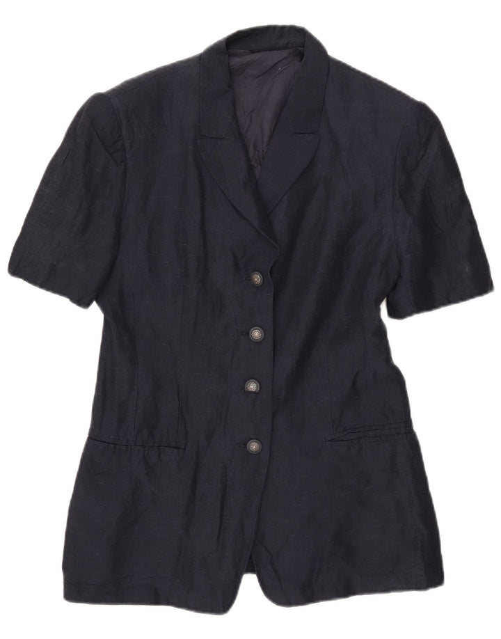 Vintage Damen Kurzärmelige 4-Knopf-Blazerjacke UK 16 Groß Marineblau