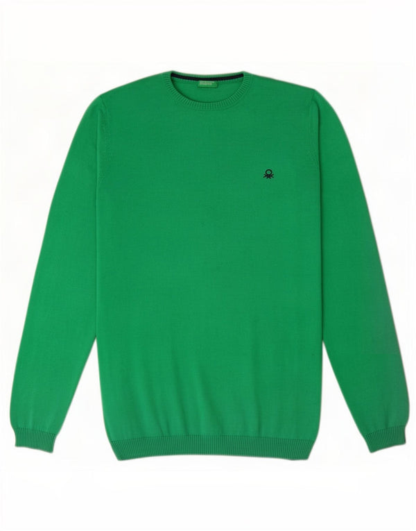 Benetton Jungen-Pullover mit Rundhalsausschnitt, 13–14 Jahre, 3XL, grüne Baumwolle