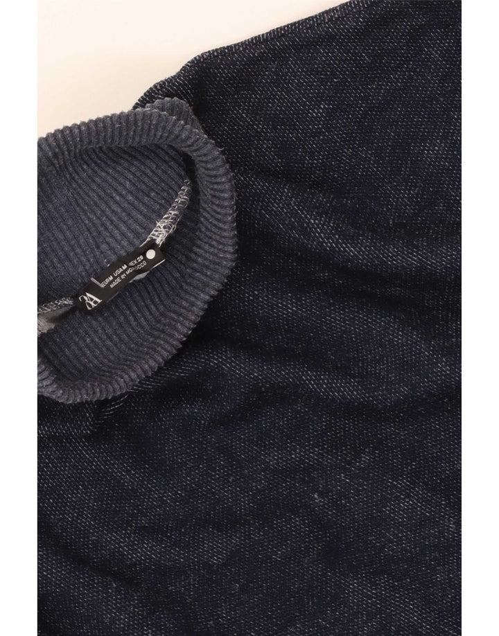 Zara Damen Crop Oversized Top Langarm UK 14 Mittel Marineblau