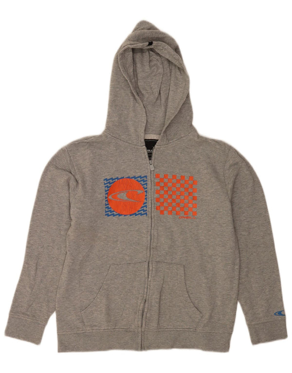 O'Neill Jungen-Kapuzenpullover mit grafischem Reißverschluss, 12–13 Jahre, groß, graue Baumwolle