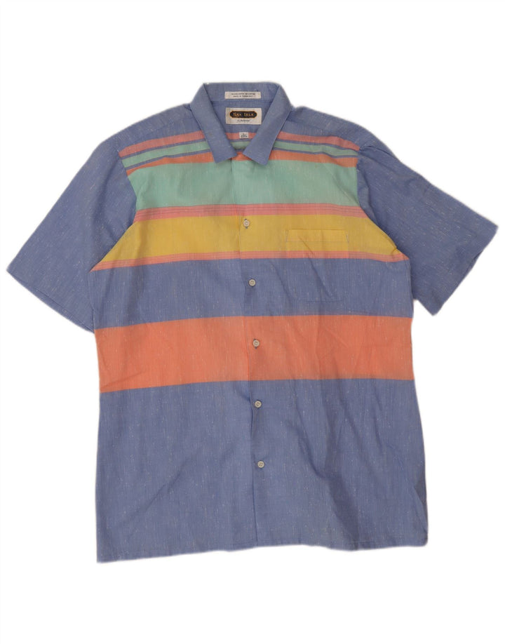 Arrow Herren-Kurzarmhemd, groß, blau gestreift, Polyester