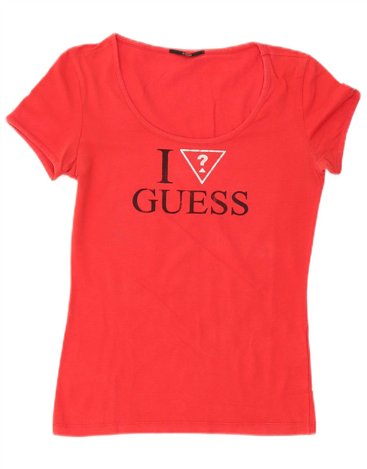 GUESS Damen Grafik T-Shirt Top UK 12 Mittelrote Baumwolle