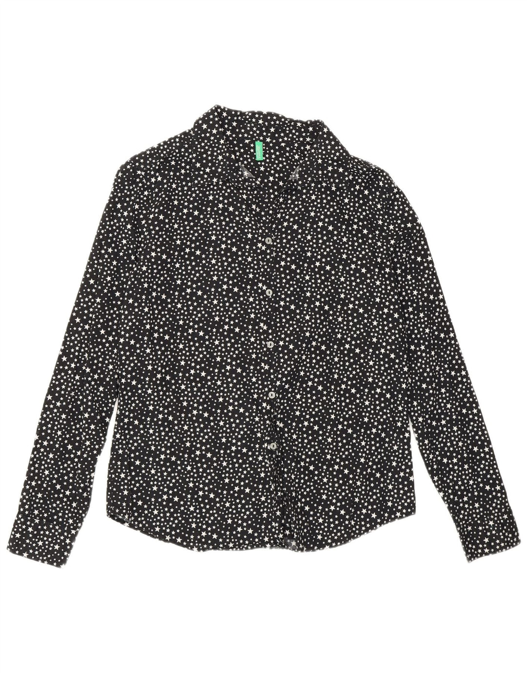 Benetton Womens Loose Fit Hemd mit abstraktem Muster UK 10 Small Schwarze Baumwolle
