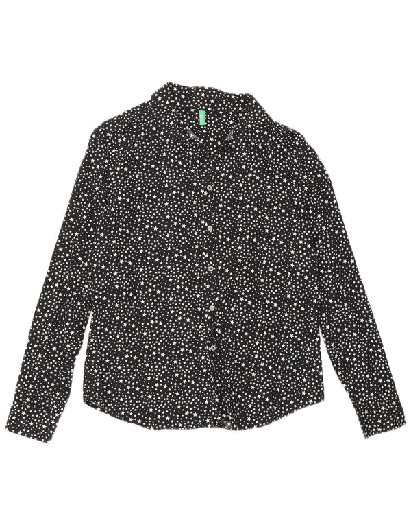 Benetton Womens Loose Fit Hemd mit abstraktem Muster UK 10 Small Schwarze Baumwolle