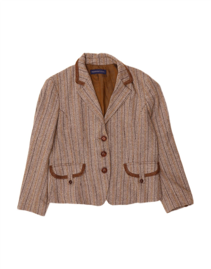 TRUSSARDI JEANS Womens 3 Button Blazer Jacket IT 48 XL Brown Herringbone