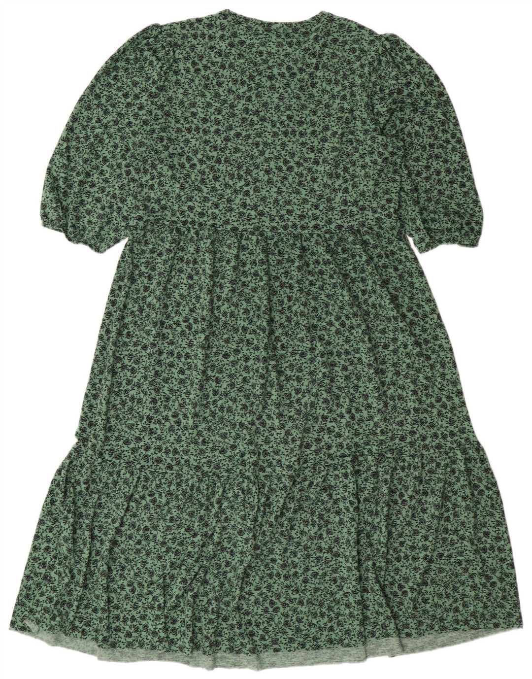 ZARA Damen A-Linien-Kleid UK 14 Mittelgrünes Blumenmuster aus Polyester