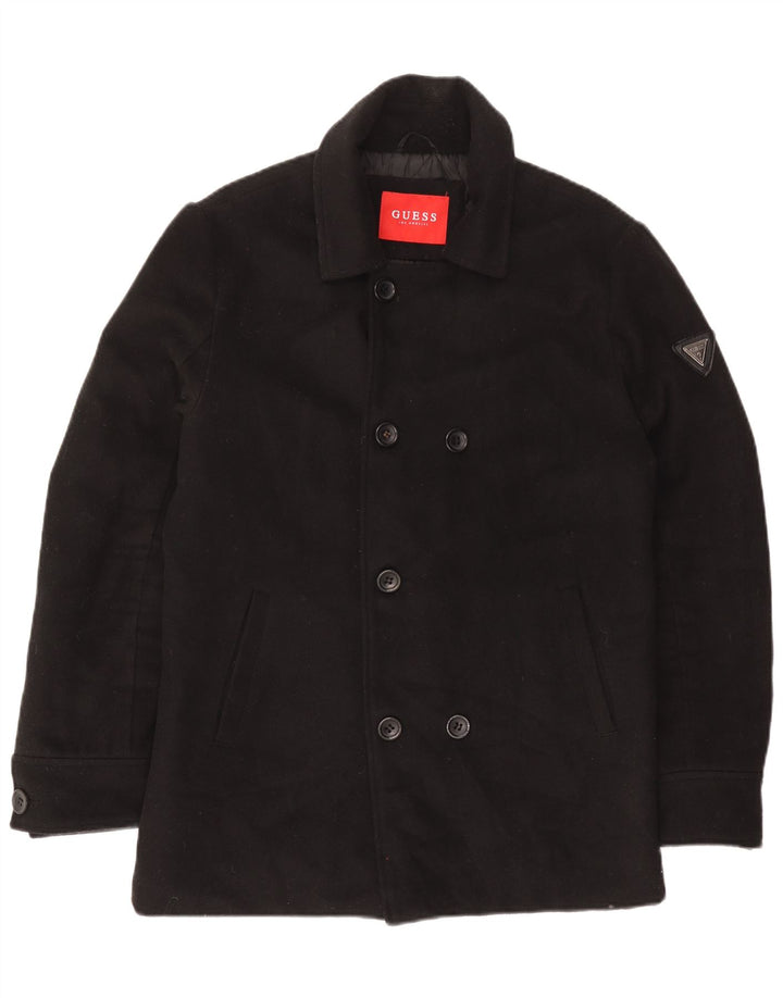 Guess Herren Pea Coat UK 40 Large Schwarz Polyester
