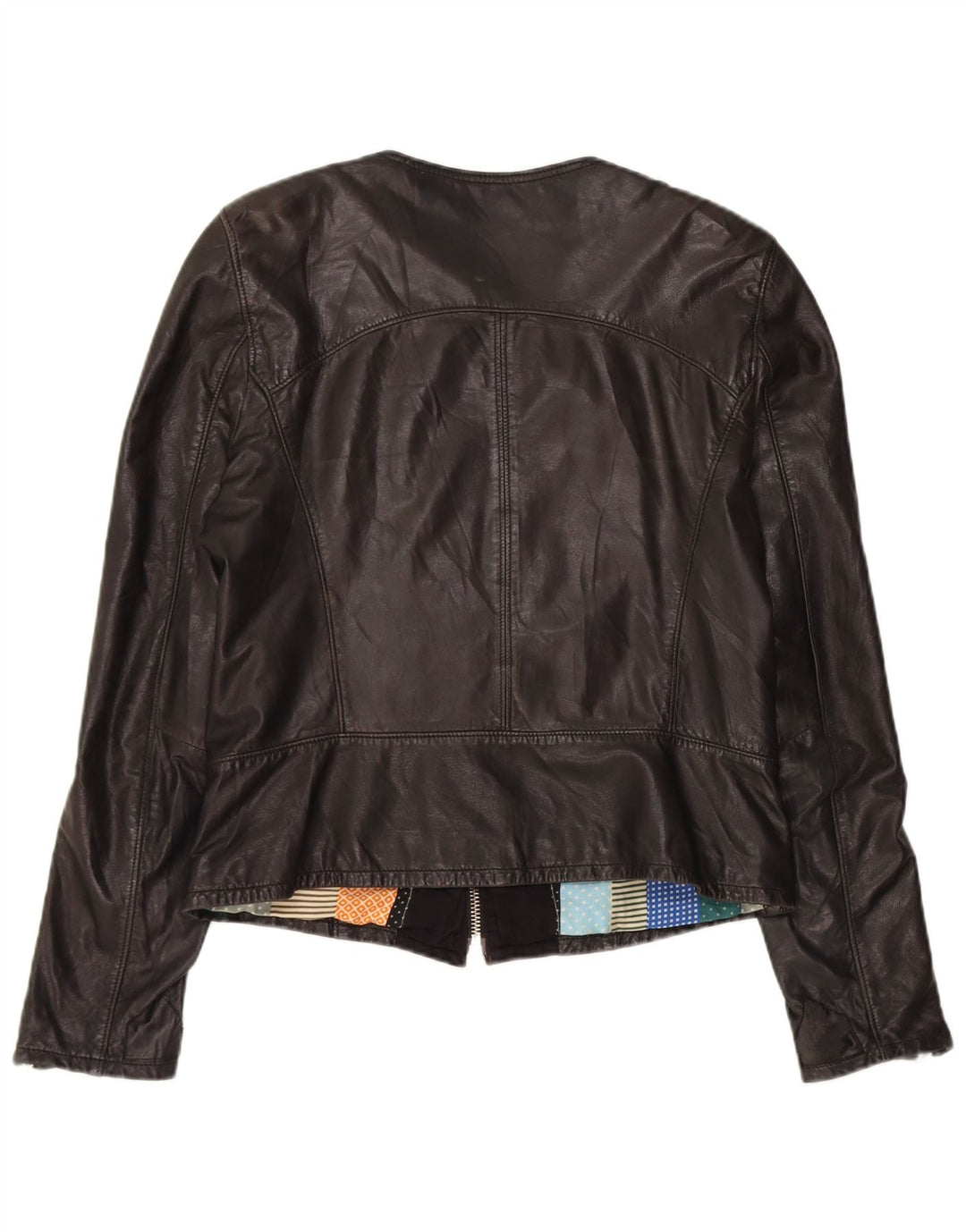 VINTAGE Womens Leather Jacket IT 48 XL Black Leather