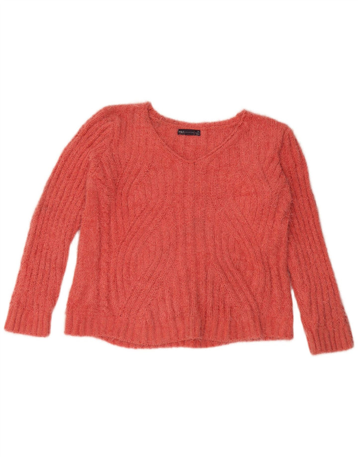 Marks & Spencer Damen Pullover mit V-Ausschnitt UK 18 XL Orange Polyester