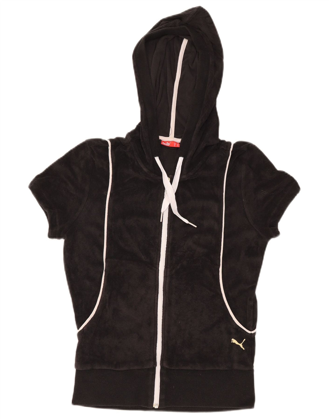 PUMA Damen Short Sleeve Velvet Zip Hoodie Sweater UK 12 Medium Schwarz