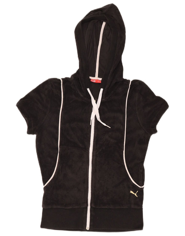 PUMA Damen Short Sleeve Velvet Zip Hoodie Sweater UK 12 Medium Schwarz