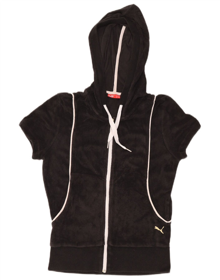 PUMA Damen Short Sleeve Velvet Zip Hoodie Sweater UK 12 Medium Schwarz