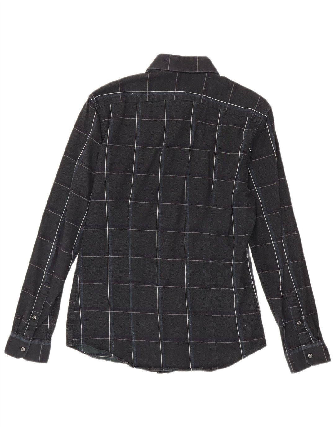 Reiss Slim-Fit-Flanellhemd für Herren, mittelschwarz, kariert, Baumwolle