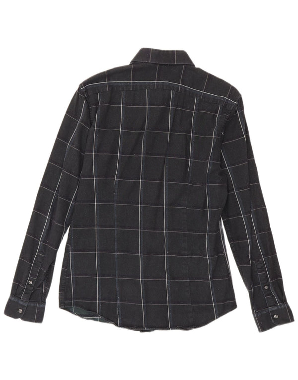 Reiss Slim-Fit-Flanellhemd für Herren, mittelschwarz, kariert, Baumwolle