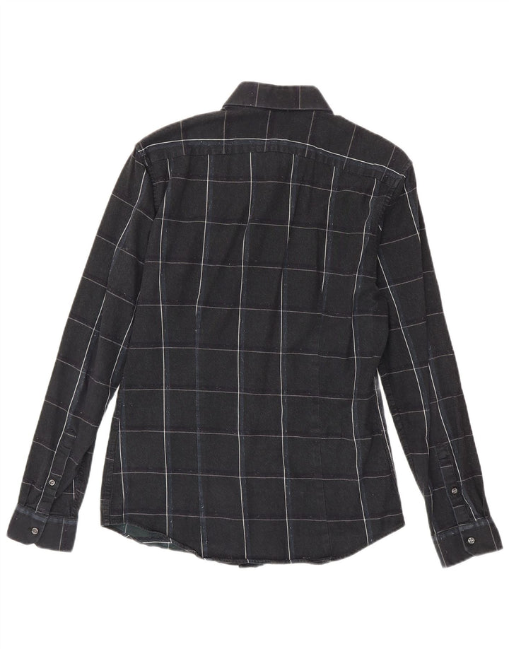 Reiss Slim-Fit-Flanellhemd für Herren, mittelschwarz, kariert, Baumwolle