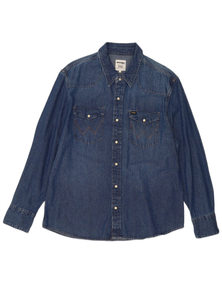 Wrangler Herren-Jeanshemd mit normaler Passform, große blaue Baumwolle