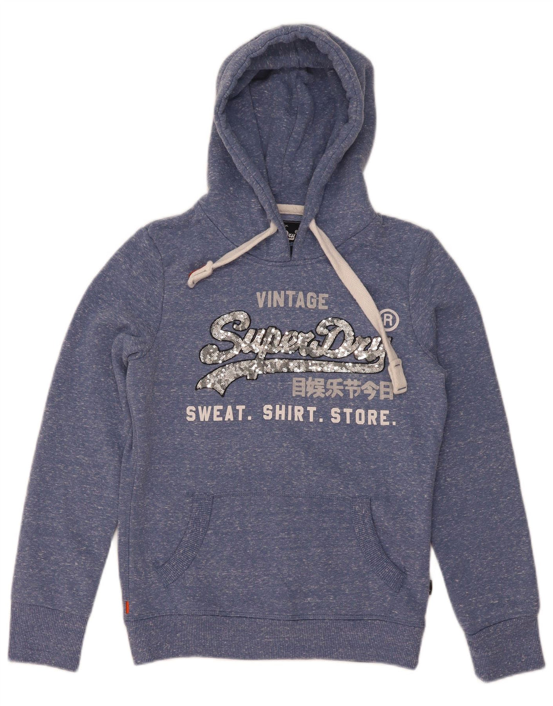 Superdry Graphic Hoodie-Pullover für Damen, UK 8, Größe S, blau geflecktes Polyester