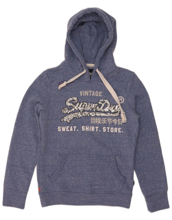 Superdry Graphic Hoodie-Pullover für Damen, UK 8, Größe S, blau geflecktes Polyester